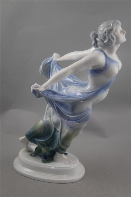 A Rosenthal Art Deco figurine of a semi-nude lady, modelled by Ferdinand Liebermann, 1920s, 38.5cm